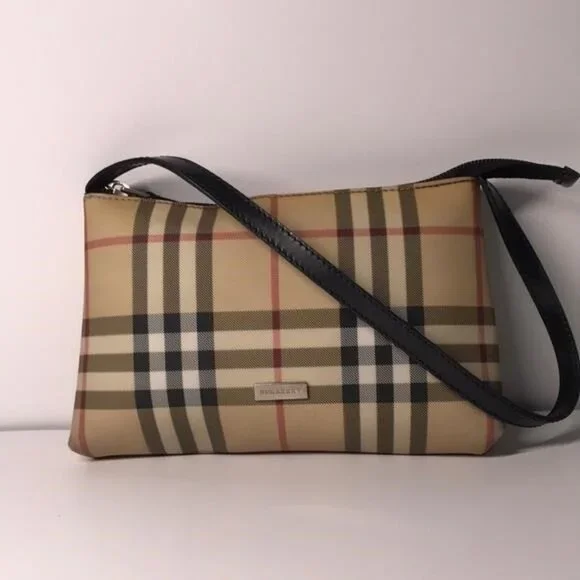 Pre-Loved Authentic BURBERRY Nova Check Pouch Handbag – Beige/Black PVC 👜 - Picture 1 of 12